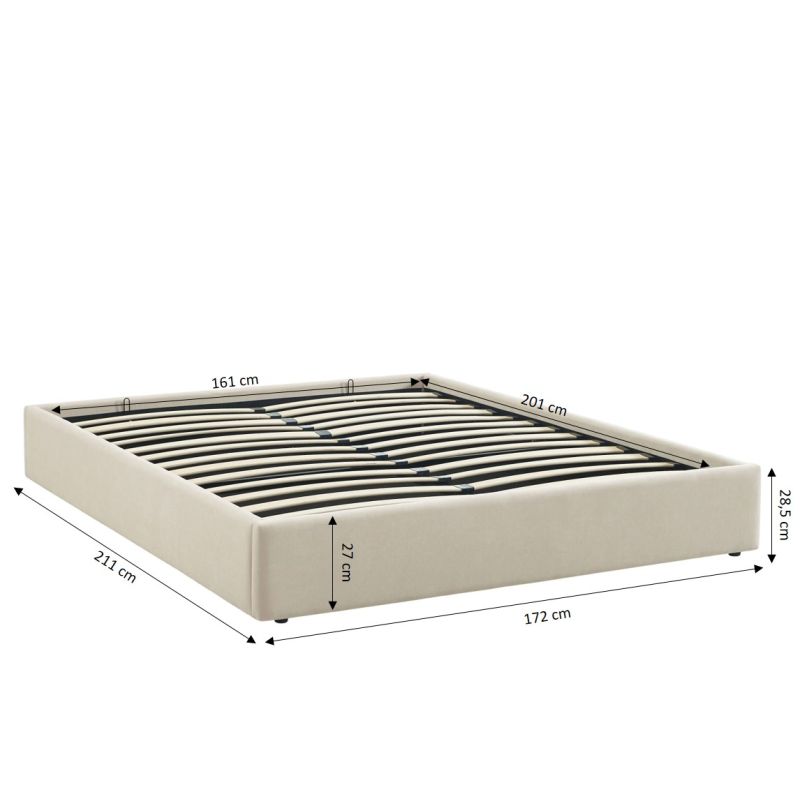 Lit coffre IVY 160x200 tissu beige sommier inclus
