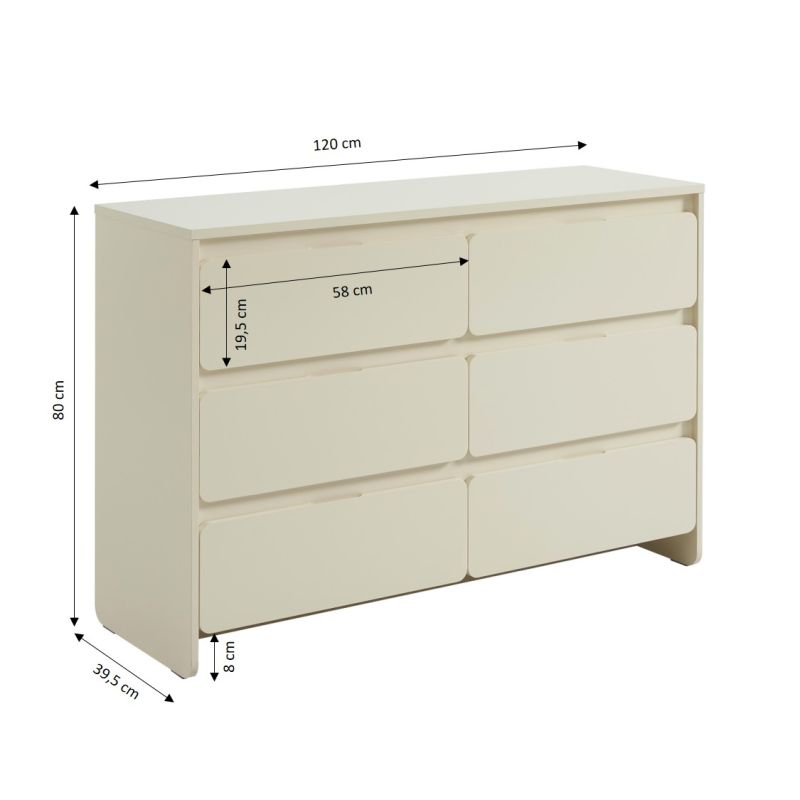 Commode AKKA 6 tiroirs beige 120 cm