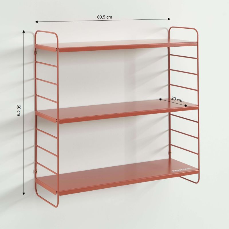 Etagère murale 3 niveaux PANTONE métal terracotta 60,5x20cm