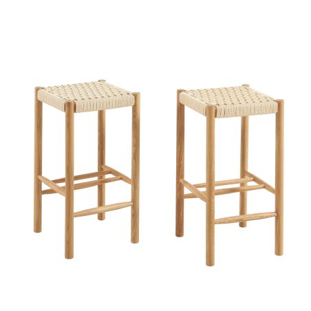 Lot de 2 tabourets ELLIO chêne massif et corde