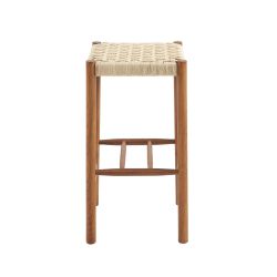 Lot de 2 tabourets ELLIO chêne massif couleur noyer et corde