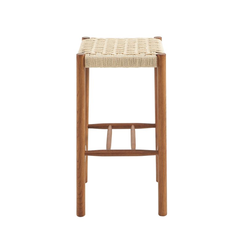 Lot de 2 tabourets ELLIO chêne massif couleur noyer et corde