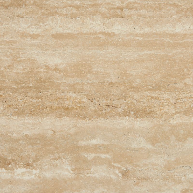 Table basse MOKU plateau travertin et pieds frêne massif couleur noyer