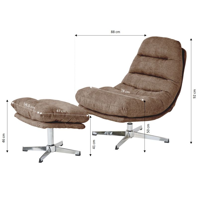 Fauteuil rotatif THEMIS 1 place + repose-pieds tissu gris