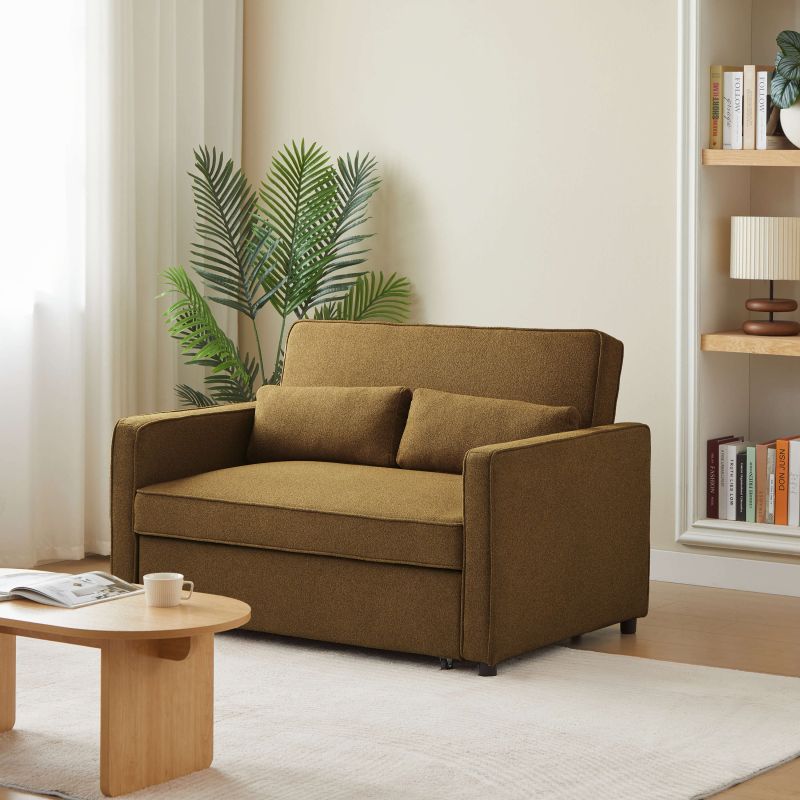 Canapé droit convertible NEVA 2 places tissu marron