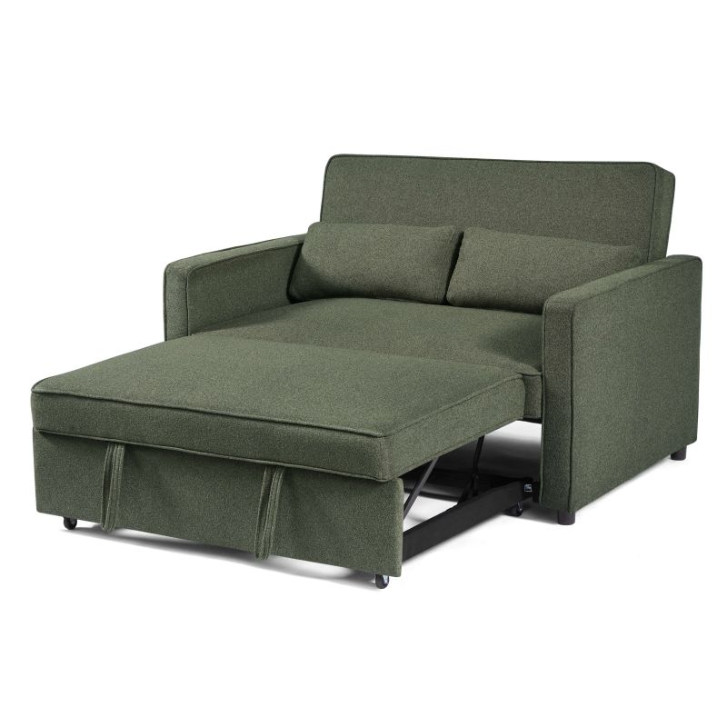 Canapé droit convertible NEVA 2 places tissu vert