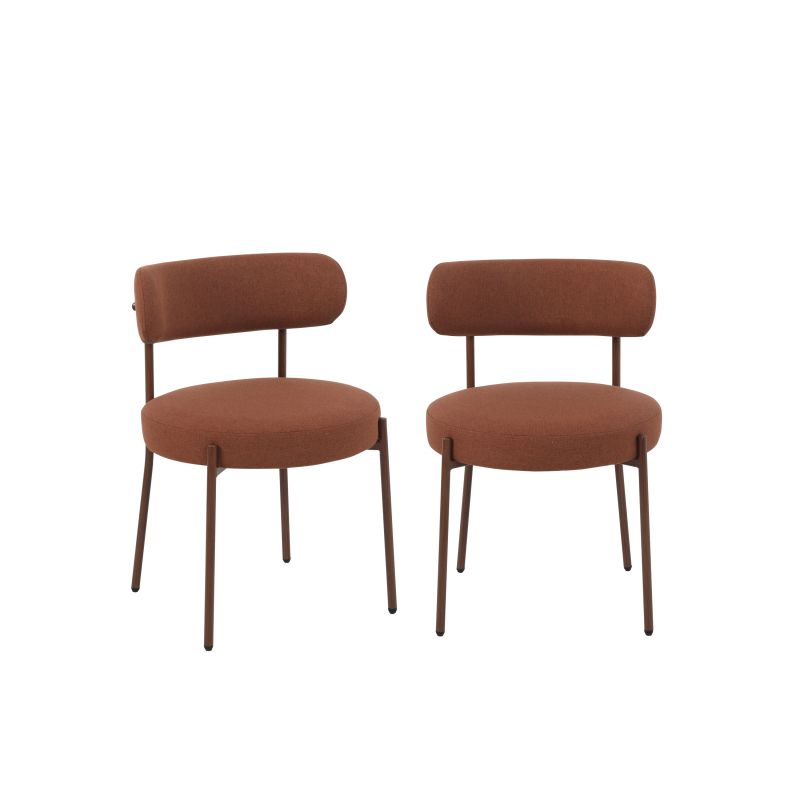 Lot de 2 chaises NOA tissu terracotta pieds métal finition noyer