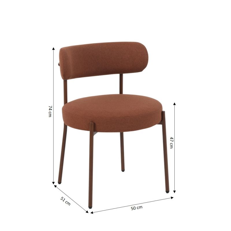 Lot de 2 chaises NOA tissu terracotta pieds métal finition noyer