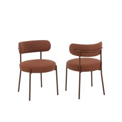 Lot de 2 chaises NOA tissu terracotta pieds métal finition noyer