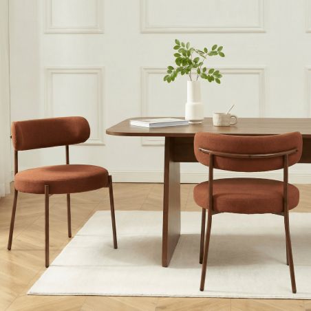 Lot de 2 chaises NOA tissu terracotta pieds métal finition noyer
