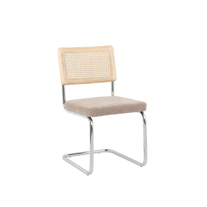 Lot de 2 chaises ELLA cannage et tissu marron pieds métal chromé