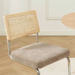 Lot de 2 chaises ELLA cannage et tissu marron pieds métal chromé