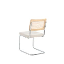 Lot de 2 chaises ELLA cannage et tissu écru pieds métal chromé
