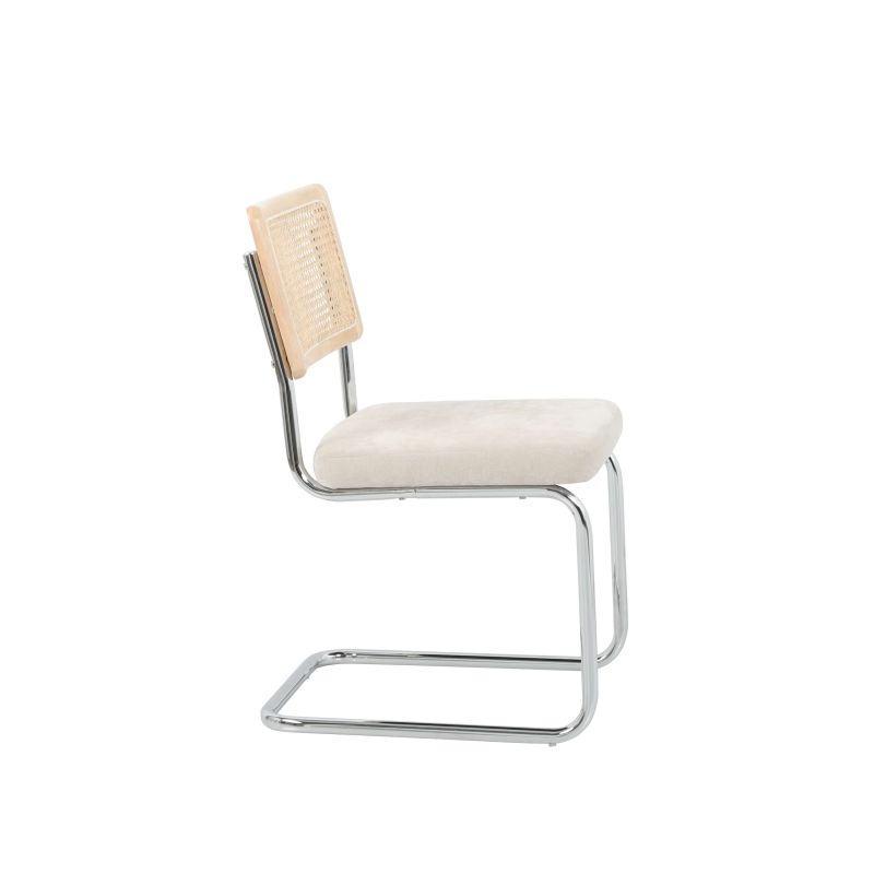 Lot de 2 chaises ELLA cannage et tissu écru pieds métal chromé