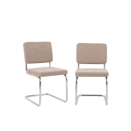 Lot de 2 chaises JACK tissu marron pieds métal chromé