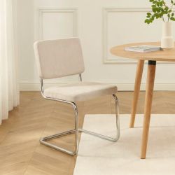 Lot de 2 chaises JACK tissu écru pieds métal chromé