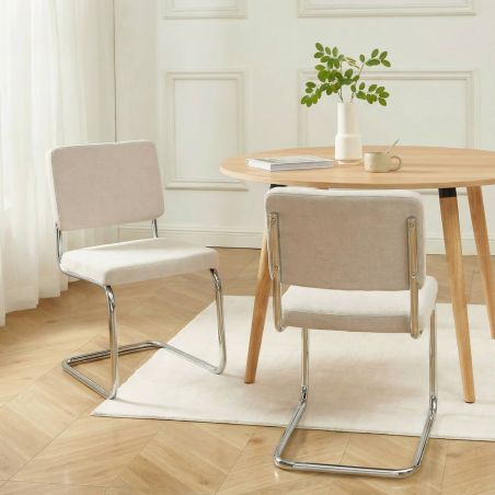 Lot de 2 chaises JACK tissu écru pieds métal chromé