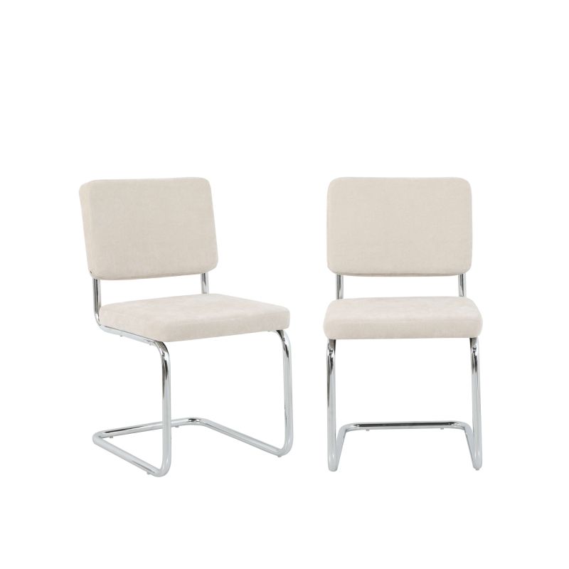 Lot de 2 chaises JACK tissu écru pieds métal chromé