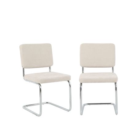 Lot de 2 chaises JACK tissu écru pieds métal chromé