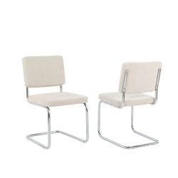 Lot de 2 chaises JACK tissu écru pieds métal chromé
