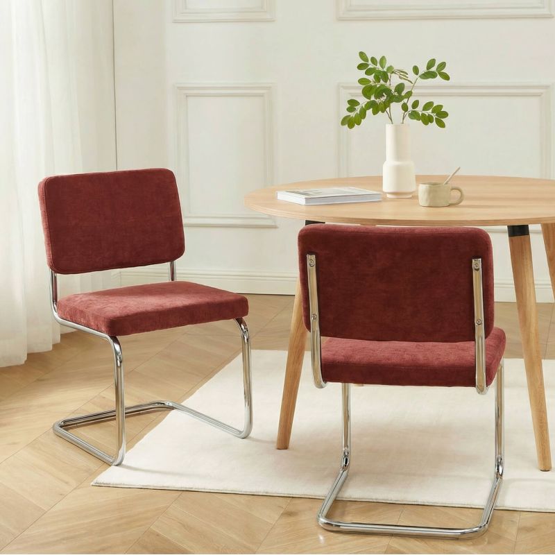 Lot de 2 chaises JACK tissu bordeaux pieds métal chromé