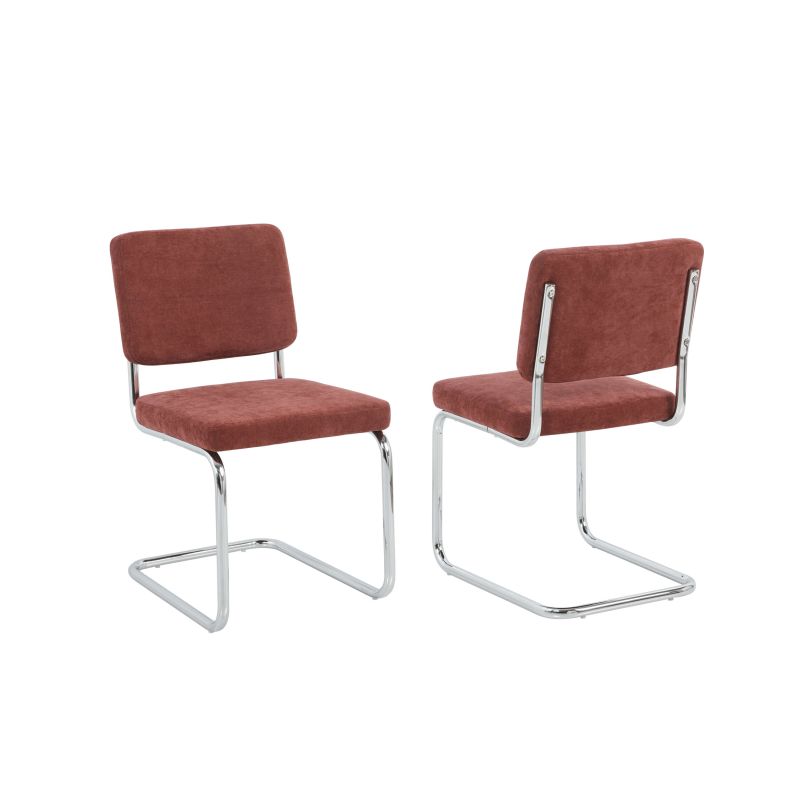 Lot de 2 chaises JACK tissu bordeaux pieds métal chromé