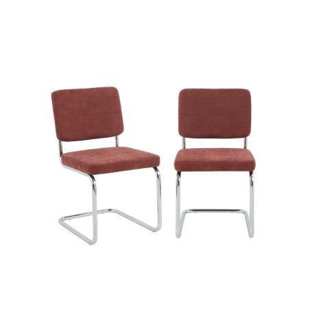 Lot de 2 chaises JACK tissu bordeaux pieds métal chromé