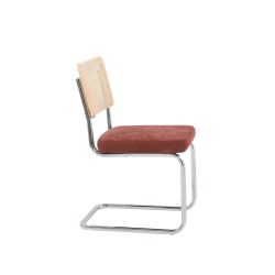 Lot de 2 chaises ELLA cannage et tissu bordeaux pieds métal chromé