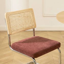 Lot de 2 chaises ELLA cannage et tissu bordeaux pieds métal chromé
