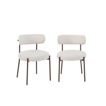 Lot de 2 chaises NOA tissu beige pieds métal finition noyer