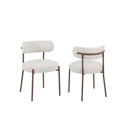 Lot de 2 chaises NOA tissu beige pieds métal finition noyer