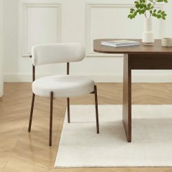 Lot de 2 chaises NOA tissu beige pieds métal finition noyer