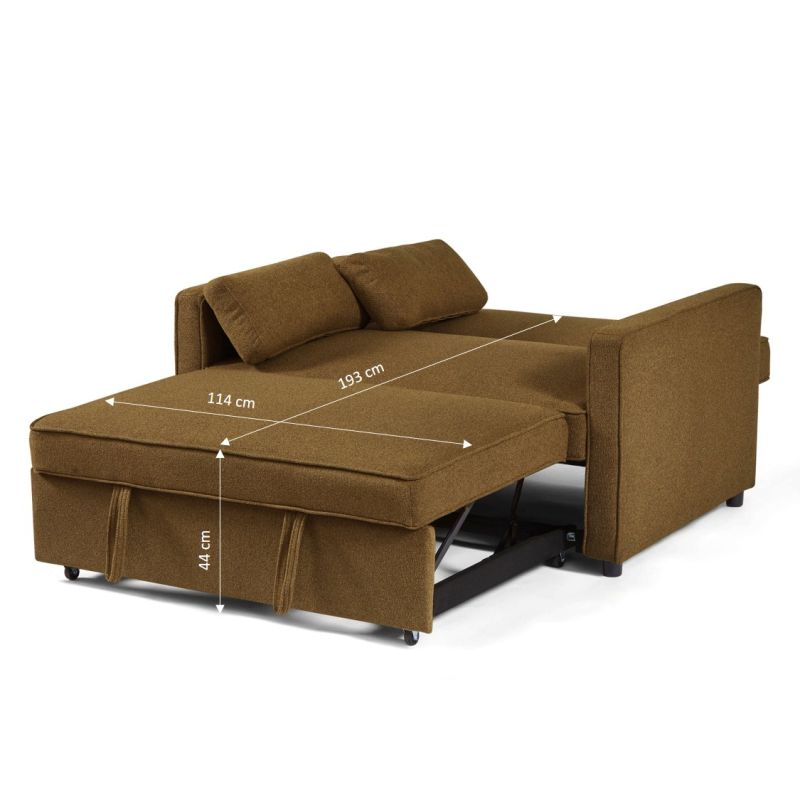 Canapé droit convertible NEVA 2 places tissu marron