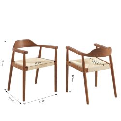 Lot de 2 chaises MARTIE chêne massif couleur noyer et corde