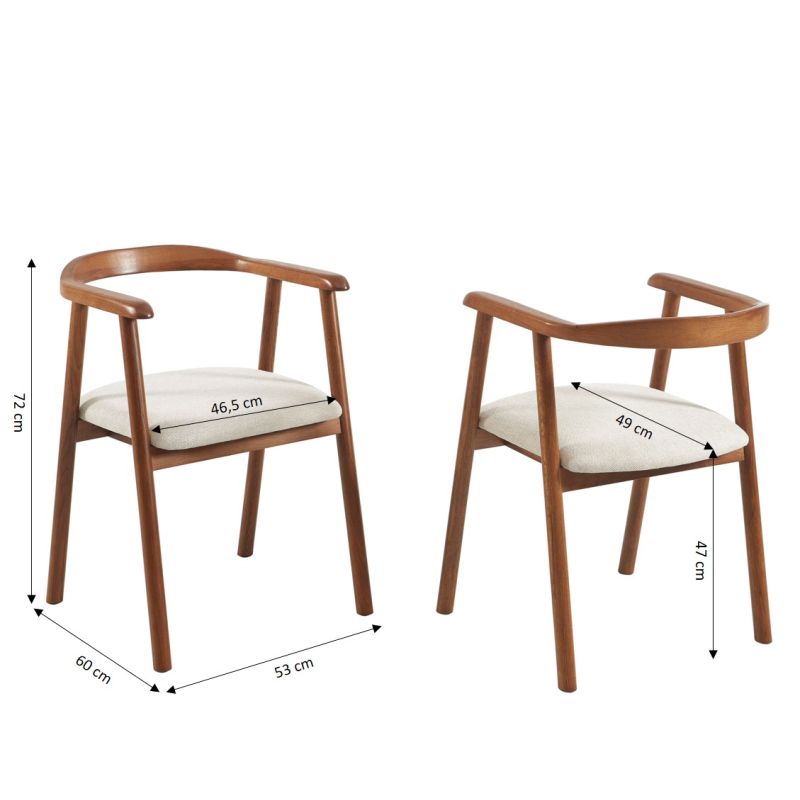 Lot de 2 chaises LORENZ chêne massif couleur noyer et tissu beige