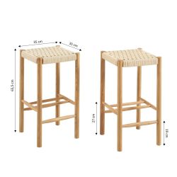 Lot de 2 tabourets ELLIO chêne massif et corde