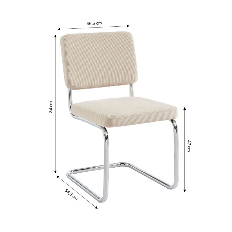 Lot de 2 chaises JACK tissu écru pieds métal chromé