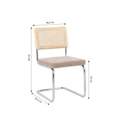 Lot de 2 chaises ELLA cannage et tissu marron pieds métal chromé