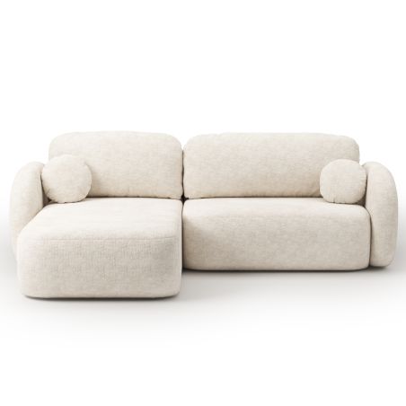 Canapé d'angle gauche convertible CARLOTTA 4 places tissu chenille écru