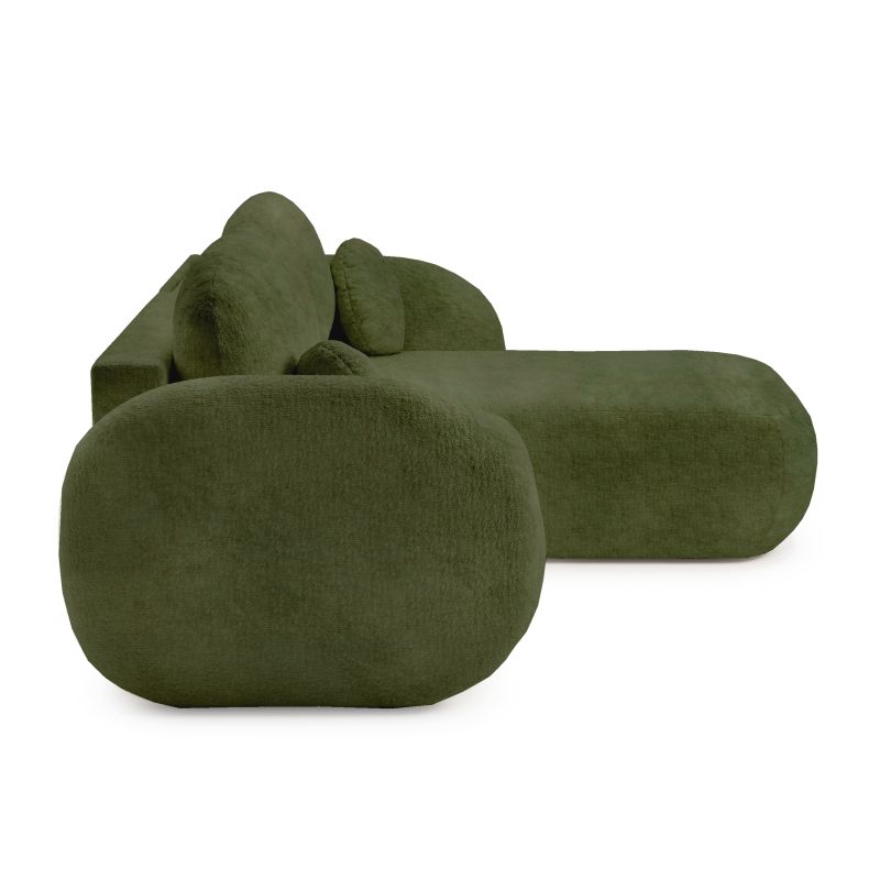 Canapé d'angle droit convertible CARLOTTA 4 places tissu chenille vert kaki