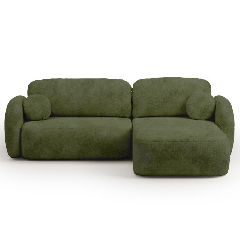Canapé d'angle droit convertible CARLOTTA 4 places tissu chenille vert kaki