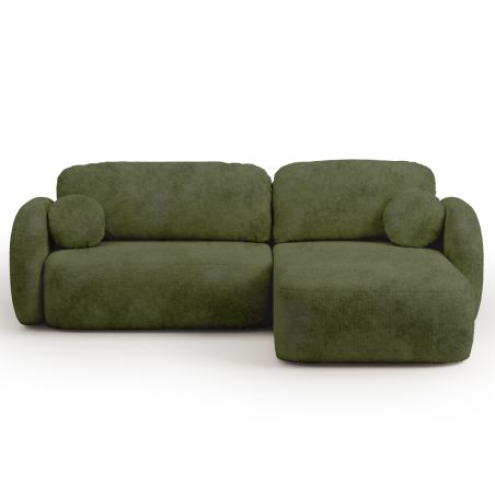Canapé d'angle droit convertible CARLOTTA 4 places tissu chenille vert kaki