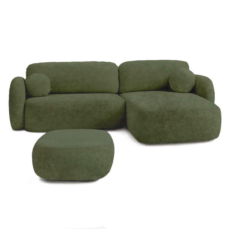 Canapé d'angle droit convertible CARLOTTA 4 places tissu chenille vert kaki