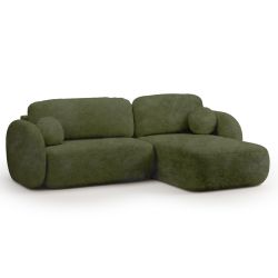 Canapé d'angle droit convertible CARLOTTA 4 places tissu chenille vert kaki