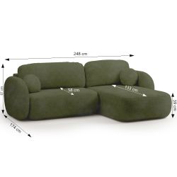 Canapé d'angle droit convertible CARLOTTA 4 places tissu chenille vert kaki