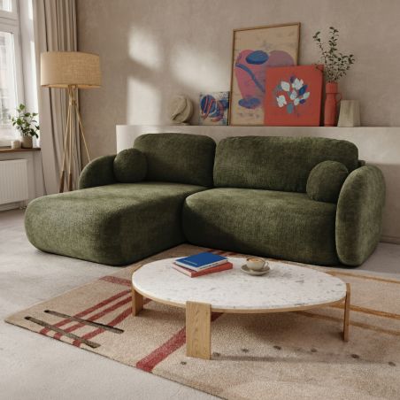 Canapé d'angle gauche convertible CARLOTTA 4 places tissu chenille vert kaki
