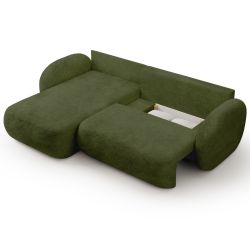 Canapé d'angle gauche convertible CARLOTTA 4 places tissu chenille vert kaki