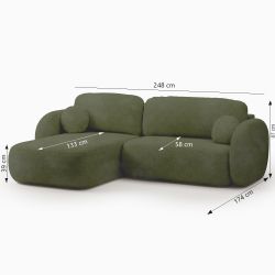 Canapé d'angle gauche convertible CARLOTTA 4 places tissu chenille vert kaki
