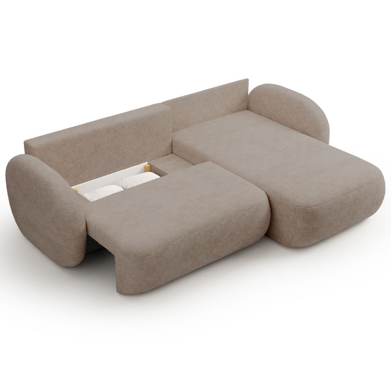 Canapé d'angle droit convertible CARLOTTA 4 places tissu bouclette taupe