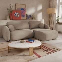 Canapé d'angle droit convertible CARLOTTA 4 places tissu bouclette taupe